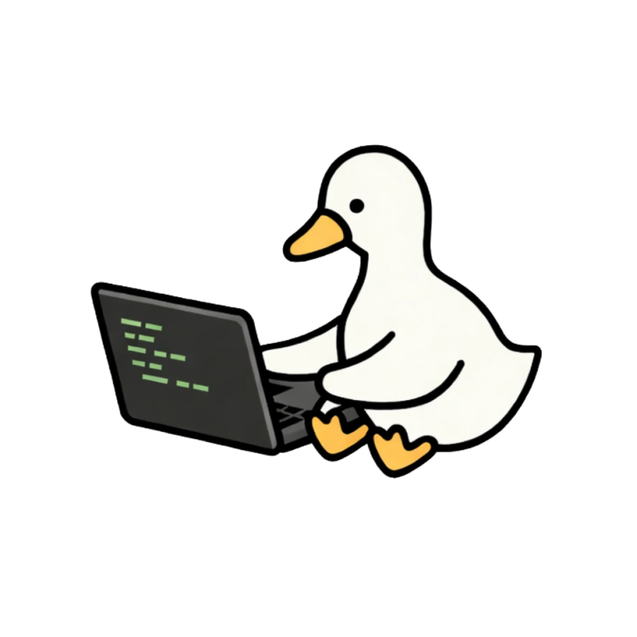 A goose working at a laptop